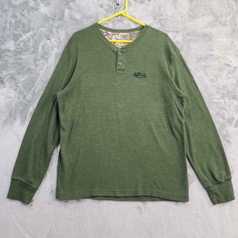 Vintage Realtree Shirt Mens XL Green Waffle Henley Long Sleeve Thermal Hunting